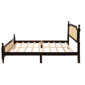 English Elm Queen Pine Rattan Bed in Espresso — Classic Pine Wood Queen Frame, Space-Saving Platform, 400lb Capacity W504P266746