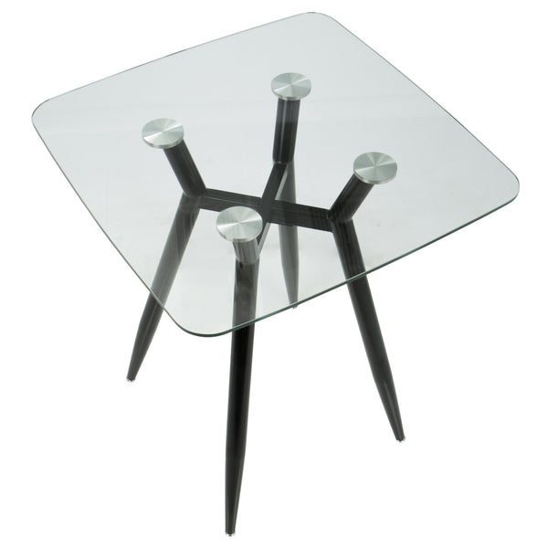 English Elm Clara Mid-Century Modern Square Counter Table With Glass Top & Black Metal Base For Stylish Dining B202P223303
