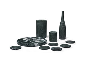 English Elm Green Diamond marble 10-piece luxury dining set — genuine green stone coasters, tray, cooler, vase sculpture W1696P333267