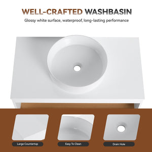 English Elm 36" Floating Bathroom Vanity Light Oak Modular Cabinet with Gel Coat Integrated Sink W3450S00061