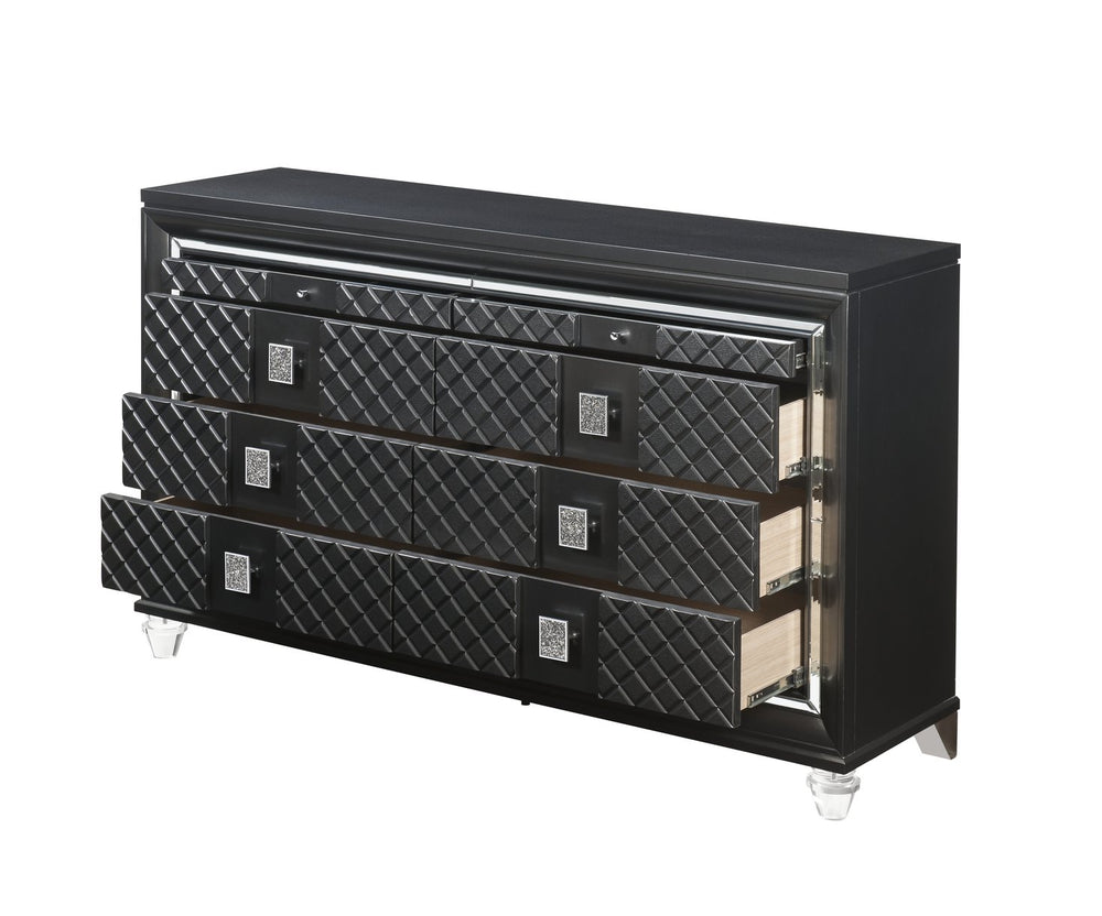 English Elm Sawyer Metallic Gray Dresser with 8 Drawers, Jewelry Trays, Acrylic Legs & Sparkling Crystal Pulls B2726P261889