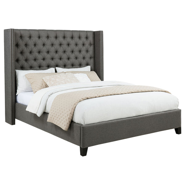English Elm Lendra Grey Wingback Full Panel Bed with Tufted Headboard, Nailhead Trim, Sturdy Slat Base, Luxurious Upholstery B062S00948