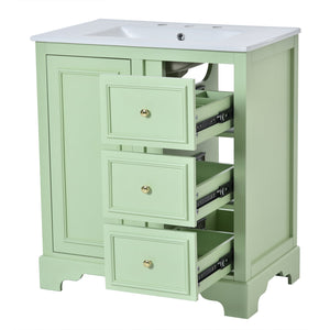 English Elm 30-Inch elegant bathroom vanity with ceramic basin, soft-close drawers, adjustable shelves, durable finish Green N729P176237L