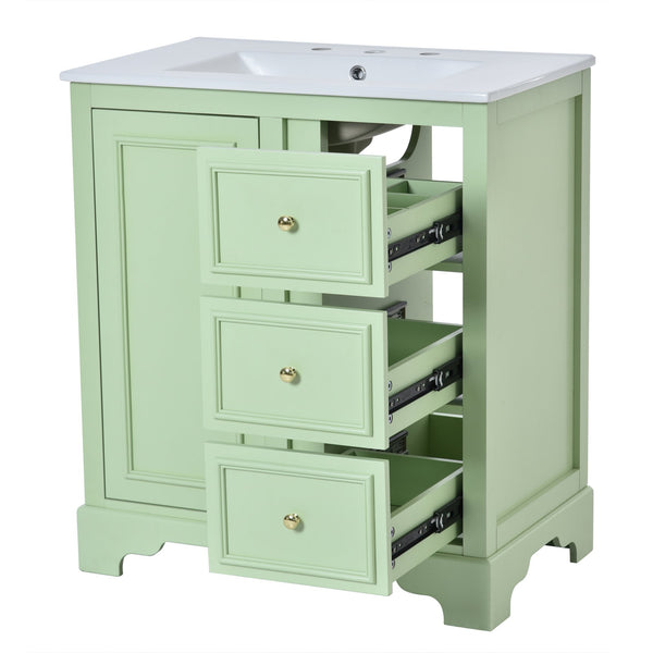 English Elm 30-Inch elegant bathroom vanity with ceramic basin, soft-close drawers, adjustable shelves, durable finish Green N729P176237L