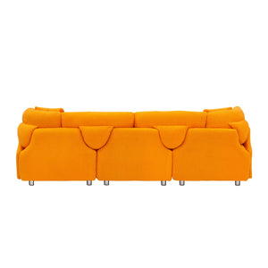 English Elm 95.3 Teddy Two Throw Pillow 3-Seat Sofa with Plush Teddy Fabric, Solid Wood Frame and Metal Legs Orange W1278S00071
