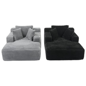 English Elm Full- Corduroy Chaise Lounge Sofa Bed 48.8" Deep Seating Modern Sleeper with Plush Pillows Black N719P288545B