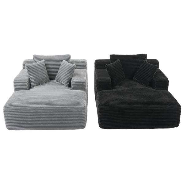 English Elm Full- Corduroy Chaise Lounge Sofa Bed 48.8" Deep Seating Modern Sleeper with Plush Pillows Black N719P288545B