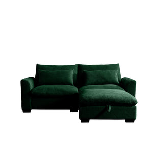 English Elm Sectional cloudlike corduroy sofa sleeper with storage ottoman, modular deep seats, cozy support and style Green W714S00669