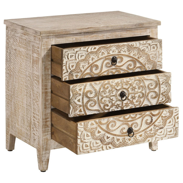 English Elm Kenzie Solid Mango Wood Cabinet with Carved Mandala Drawers in Whitewash Boho Finish B062P447820