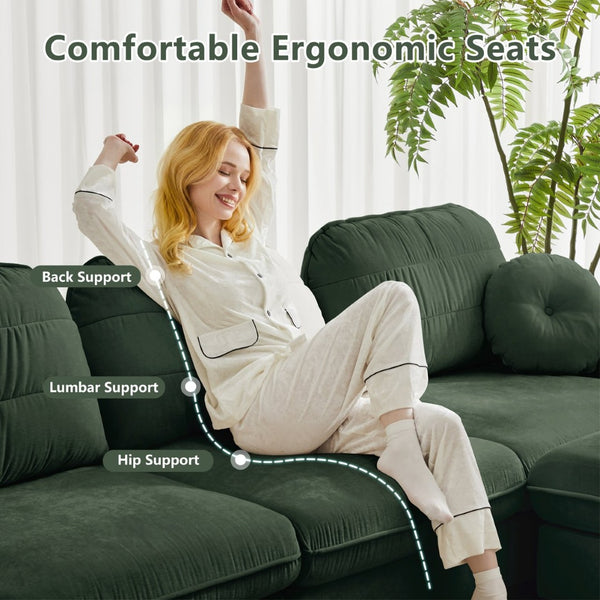 English Elm Chenille Cloud Modular Loveseat with Deep Foam Cushions Quilted Back and Ottoman Green W714S01766