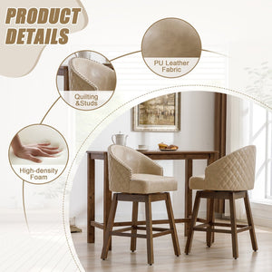 English Elm United We Win Quilted Microsuede Swivel Barstool with Wood Legs and Gold Rivet Trim Apricot W1568P361708