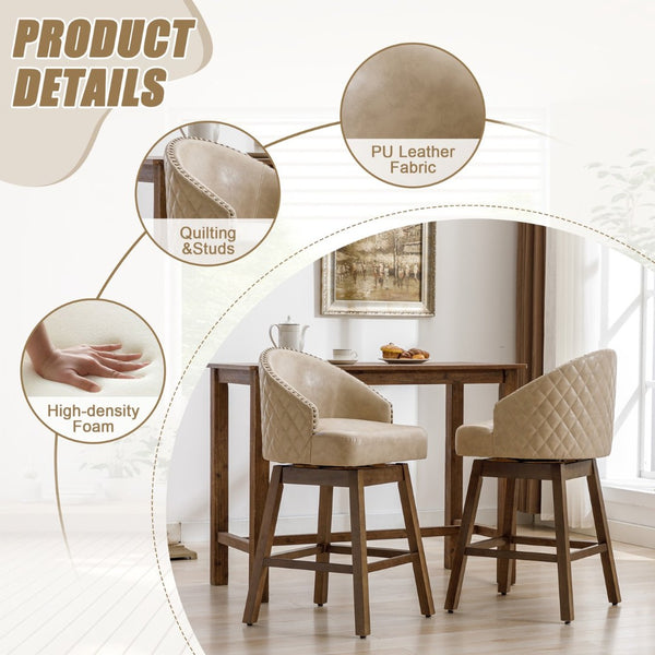 English Elm United We Win Quilted Microsuede Swivel Barstool with Wood Legs and Gold Rivet Trim Apricot W1568P361708