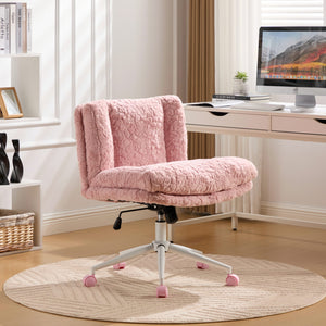 English Elm W26.4 Extra-Wide Faux Fur Office Chair with Metal Base, Ergonomic 360° Swivel, Adjustable Comfort Pink W1143P369104