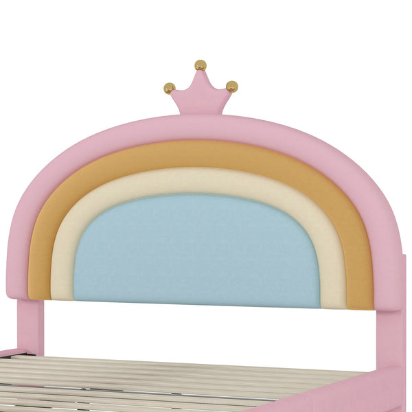 English Elm Full Velvet Rainbow Platform Bed with Storage Drawer, Pink Upholstered Princess Frame, No Box Spring Needed N733P234609H
