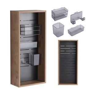 English Elm 12'' Wall Mounted Plywood Storage Cabinet Open Doorless Design with Frosted Bins for Bath W999P470287