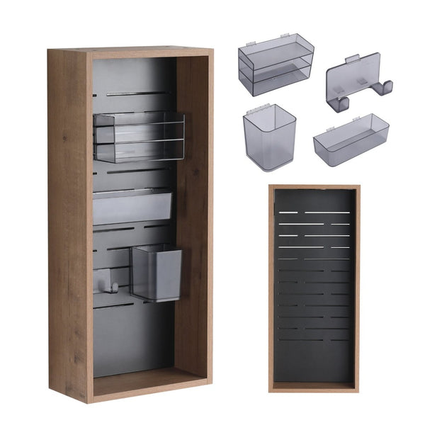 English Elm 12'' Wall Mounted Plywood Storage Cabinet Open Doorless Design with Frosted Bins for Bath W999P470287