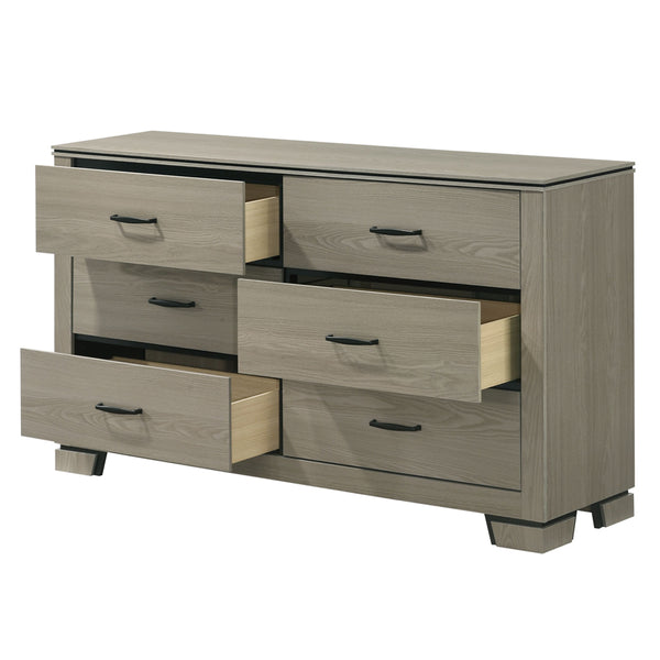 English Elm Modern Weathered Finish Six-Drawer Dresser 58"W x16"D x33"H Poplar Construction Smooth Glides Gray 61 L x 18 W x 33 H B2741P404896