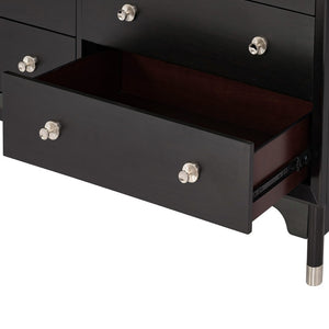 English Elm 1pc Wide Black Walnut Veneer Dresser with Silver Legs Mid-century Modern Bedroom B2741P446691