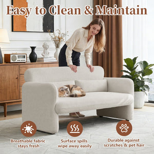 English Elm Best-selling Boucle Cloud Loveseat Velvet Upholstered 2 Seater with Lumbar Pillow Beige W1765P334058