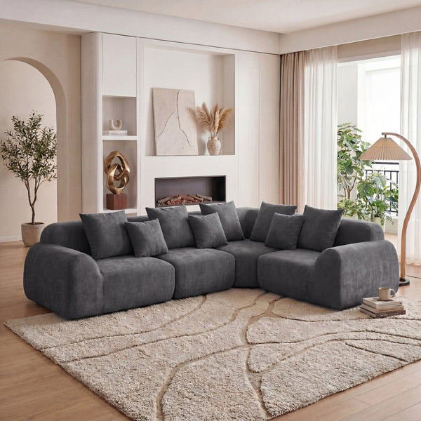English Elm Oversized Velvet Cloud Sectional with Memory Foam Cushioning and L-shape Chaise Lounge Grey W3728S00014