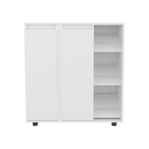 English Elm Gitano Freestanding Shoe Cabinet with 2 Doors, 8 Enclosed & 3 Open Side Shelves, White, Scratch-Resistant Surface B128P375278