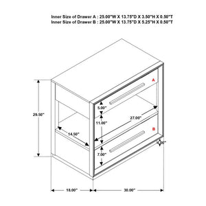 English Elm 2 Chic Two-Drawer Nightstand with Sparkling Acrylic Panels and Faceted Crystal Hardware for Glam Bedrooms Dark Brown B016P255632