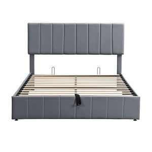 English Elm Queen Linen Upholstered Platform Bed with Hydraulic Lift Storage and Padded Headboard N708P201552E