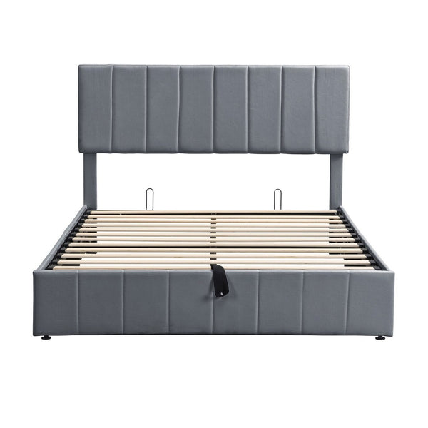 English Elm Queen Linen Upholstered Platform Bed with Hydraulic Lift Storage and Padded Headboard N708P201552E