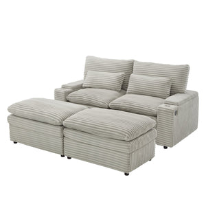 English Elm Loveseat Convertible Sectional Sofa Bed with Storage, Two Ottomans, Dual USB Ports & Cup Holders Grey N719S002140E
