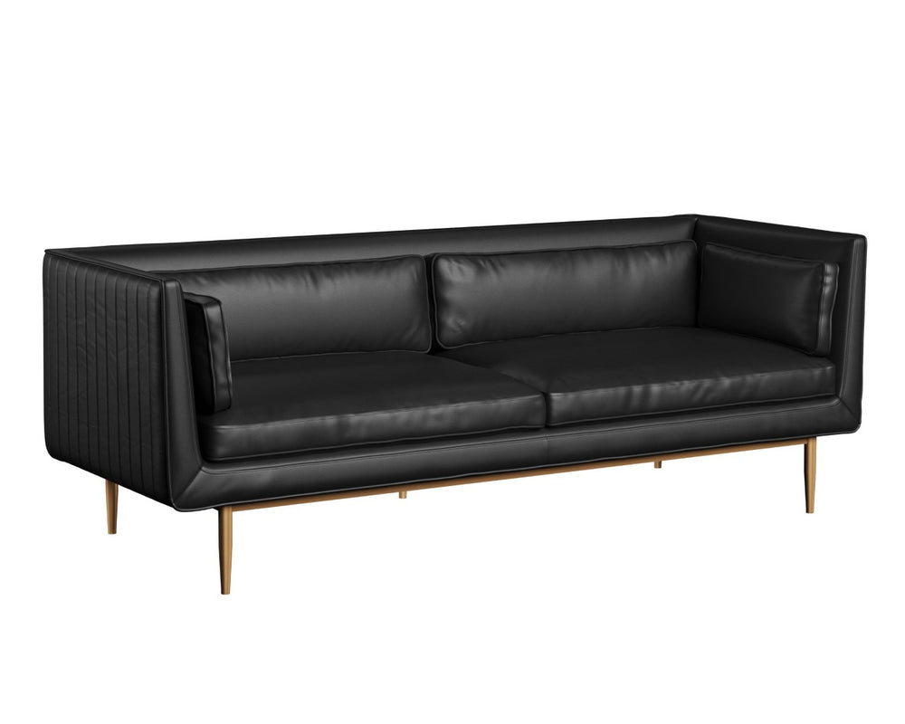 Sunpan BATAVIA Sofa - Contemporary Bravo Black Faux Leather with Channel Tufting for Ultimate Comfort 112440