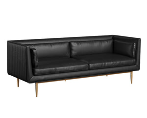 Sunpan BATAVIA Sofa - Contemporary Bravo Black Faux Leather with Channel Tufting for Ultimate Comfort 112440