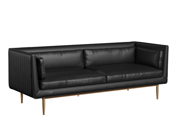 Sunpan BATAVIA Sofa - Contemporary Bravo Black Faux Leather with Channel Tufting for Ultimate Comfort 112440