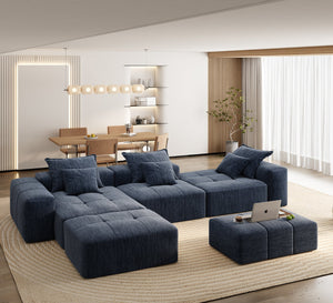 English Elm Modern Oversized Modular Sectional Sofa - Sparkling Chenille, Customizable 6-Piece Design, Blue W1885S00079