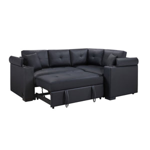 English Elm Duilio Sleeper Sectional with Usb Charging Cupholders Storage Arms Pvc Upholstery B2749S00250