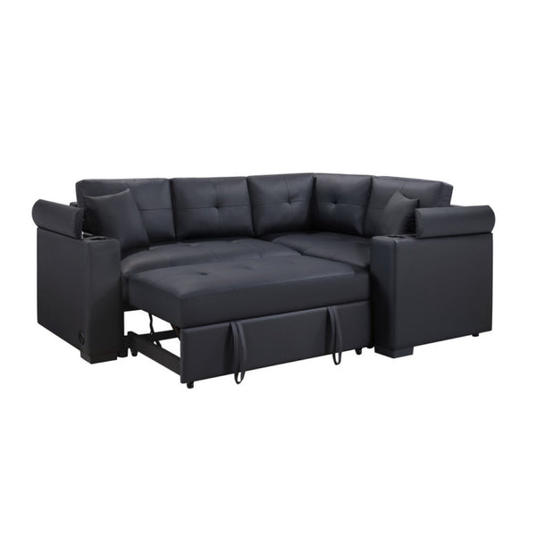 English Elm Duilio Sleeper Sectional with Usb Charging Cupholders Storage Arms Pvc Upholstery B2749S00250
