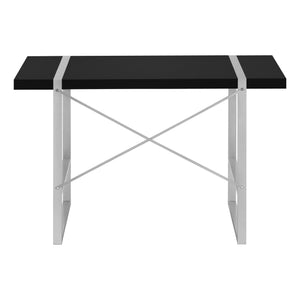 English Elm Computer Desk – Contemporary Black Laminate & Grey Metal For Home Office Or Compact Workspaces B2710P219886