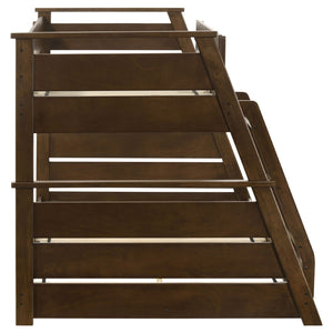 English Elm Reeder Walnut Finish Twin Over Full Bunk Bed Solid Wood Frame for Kids Shared Rooms B062S01557