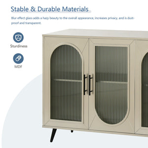 English Elm TV Wood Sideboard with Glass Door for 65+ Inch TV, MDF Media Console with Adjustable Shelves & Storage (Champagne) W1445139547