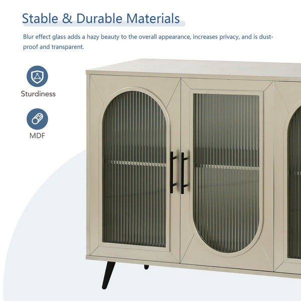 English Elm TV Wood Sideboard with Glass Door for 65+ Inch TV, MDF Media Console with Adjustable Shelves & Storage (Champagne) W1445139547