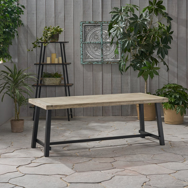 English Elm Christopher Knight Home® - CARLISLE Outdoor Wooden Dining Table with Acacia Top and Metal Frame | Modern Industrial 79" L Grey 65539.00SLGRY