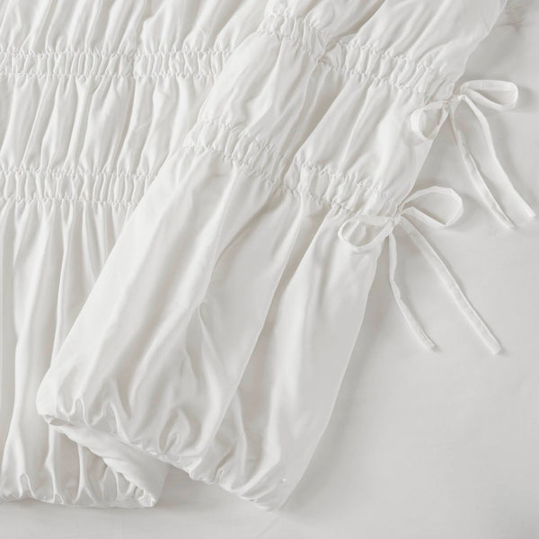 English Elm 2pcs Shabby Chic Ruched Comforter Set Bow Trim Brushed Polyester Fill Romantic Bedroom White B035P341082