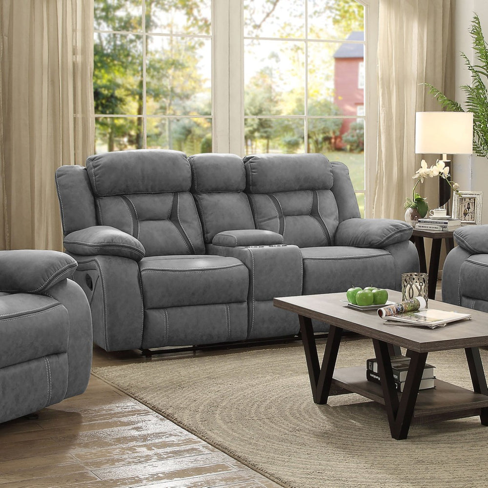 English Elm Josef Faux Suede Reclining Loveseat with Wall Hugger Design and Hidden Console B062P357781