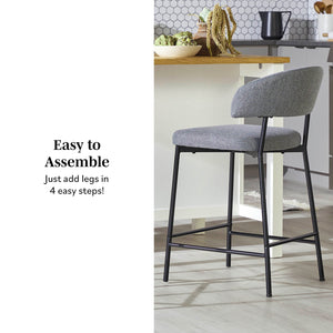 English Elm Walker Edison - Modern Curved Back Counter Stool Set of 2 Charcoal Grey Upholstered Durable Steel Base, Easy Clean B185P169223