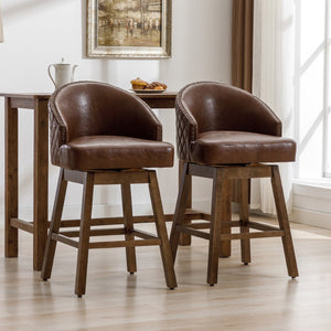 English Elm United We Win Quilted Microsuede Swivel Barstool with Wood Legs and Gold Rivet Trim Brown W1568P361704
