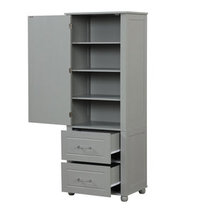 English Elm Tall Freestanding Bathroom Cabinet Two Drawers Adjustable Shelves Matte Mdf Storage Grey N725P407739E