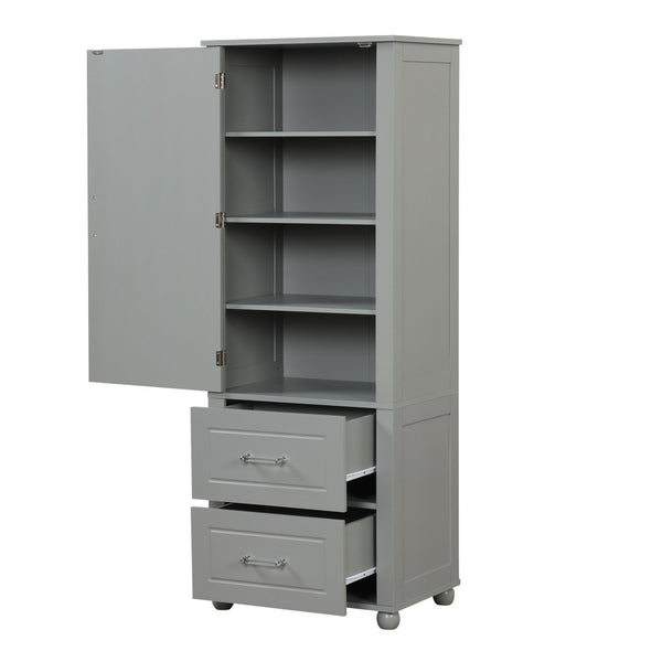 English Elm Tall Freestanding Bathroom Cabinet Two Drawers Adjustable Shelves Matte Mdf Storage Grey N725P407739E