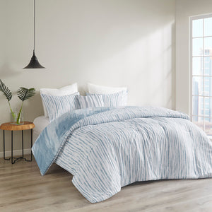JLA Home N Natori - 4 Oversized Reversible Seersucker Comforter Set with Brushstroke Design, Plush Fill, Breathable Finish 96 L x 110 W x 1.5H NS10-3706