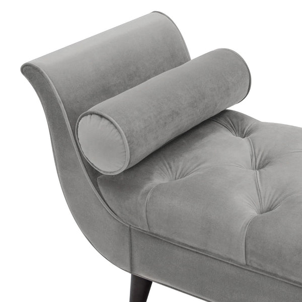 English Elm Alma Velvet Tufted Entryway Bench with Flared Arms and Bolster Pillows Included Gray B2719P238451