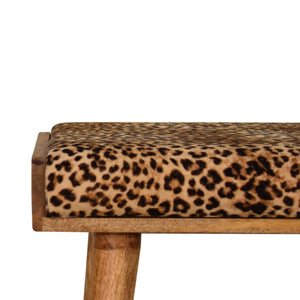 English Elm Solid Leopard Velvet Tray Footstool with 100% Mango Wood Frame, Nordic Legs, Modern Upholstery Brown Oak B182P202486
