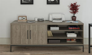 English Elm Parkside Black Oak Melamine Credenza with Sliding Doors and Built in Power Strip B2733S00002